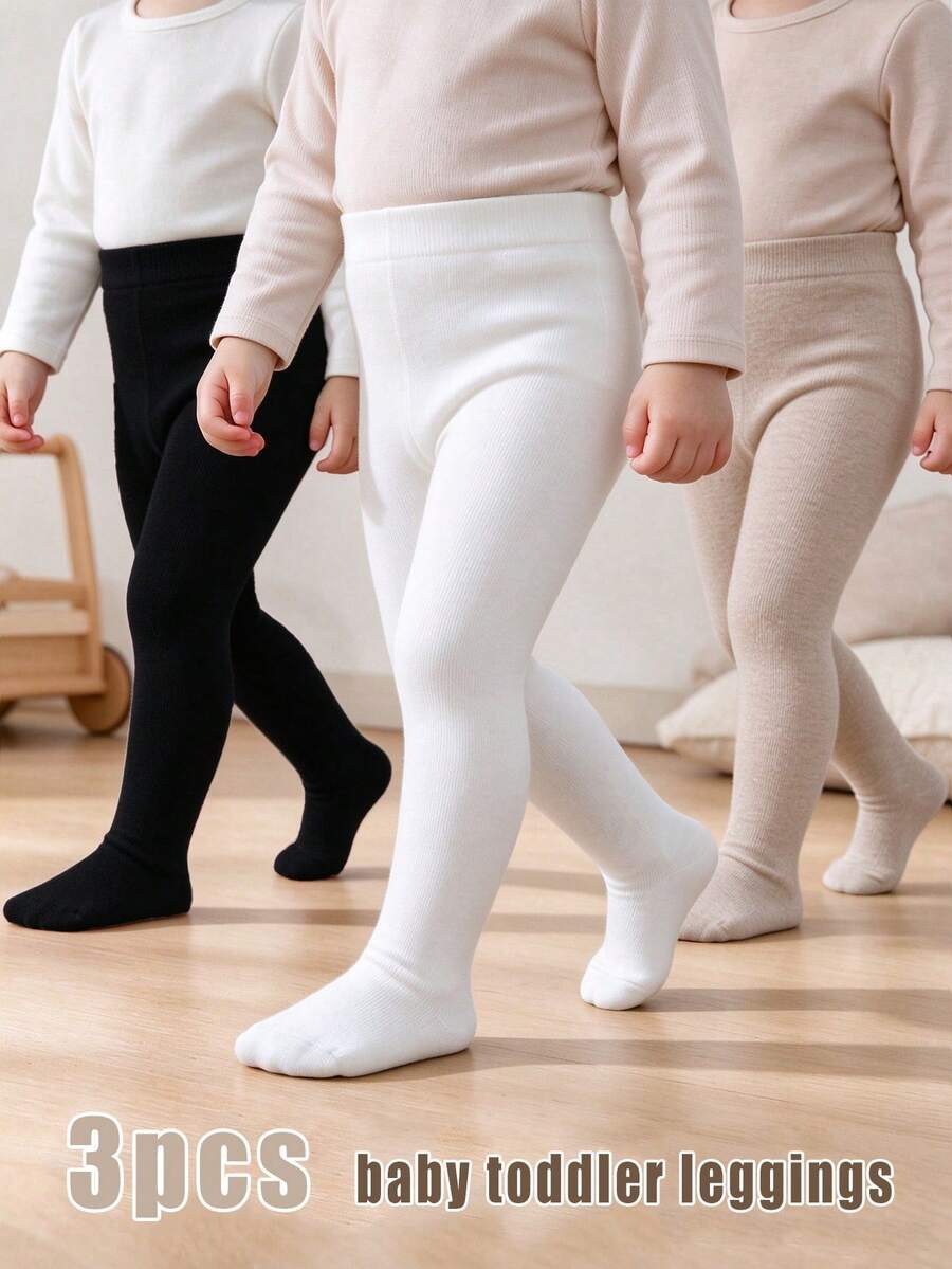 3 pares de mallas minimalistas versátiles de unicolor liso para bebé niña, adecuadas para uso diario de 0 a 8 años
