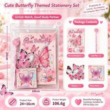 4 Buah Set Alat Tulis Kupu-kupu Cantik, Tersedia Berbagai Gaya, Perlengkapan Sekolah Anak Perempuan yang Lucu dengan Buku Catatan, Pulpen Gel, Stiker, dan Kertas Tempel - Set alat tulis kupu-kupu yang indah - View 8