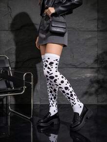1 Pair Women's Cow Print Over-The-Knee Socks, Perfect For Parties And Daily Wear - Multicolor - View 5