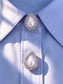 1PC/2PCS Elegant Heart Geometry Button Covers, Shirts Button Cover Clip On Button Covers Fashion Crystal Cufflinks Cover - Silver - View 6
