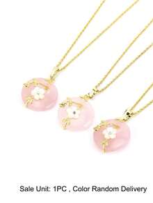 1pc Natural Stone Donut Pendant Necklace For Women Floral Branch Shell Flower Charm Round Gemstone Peace Donut Statement Jewelry Gift H973 - Necklace - View 30