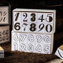 Moon White Sudoku Number Wooden Stamp Set, Vintage Art Style Planner Decoration, DIY Basic Material, Creative Stationery - A - View 2