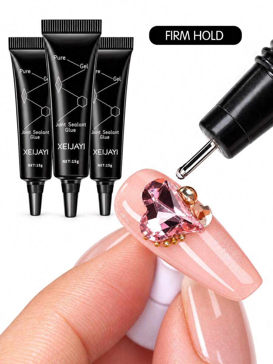 XEIJAYI 1pc/3pcs/6pcs Lem Kuku Rhinestone Bening, Tidak Perlu Dilap, Kompatibel dengan UV/LED, Cocok untuk Perekat Kuku, Untuk Salon dan Seni Kuku DIY di Rumah