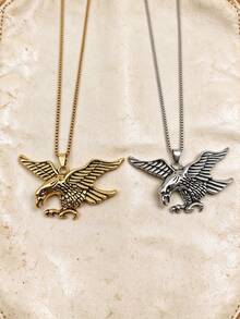 1pc Vintage Stainless Steel Gold Plated Exaggerated Eagle Pendant Necklace, Unisex, Daily Wear, Daily Gift, High-End Design, Fashionable Luxury - Multicolor - View 4