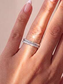 1pc Classic Half-Circle Twisted Diamond Ring, Engagement Gift, Holiday Gift, Exquisite Jewelry Gift - Style 8 - View 4