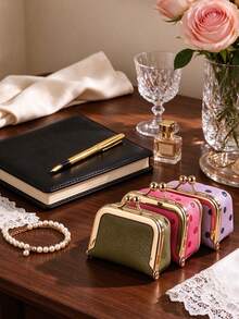 Women's Solid Color Mini Microfiber Leather Jewelry Box, Gift For Women, Coin Purse, Wallet Essentials, Travel, Portable, Lightweight, Durable - Multicolor - View 2