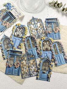 10pcs/Pack Hollow European Vintage Art Door & Window Hard Card Stickers For Scrapbooking DIY Collage Decoration Photo Album Scrapbook - one-size - View 15