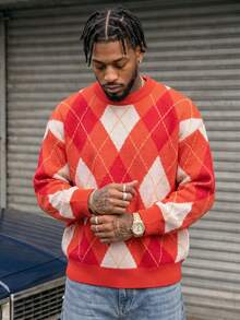 BLACKTOEXIT Men's Crew Neck Long Sleeve Knit Sweater, Korean Style Lazy Casual Pullover, Autumn/Winter - Red - View 1
