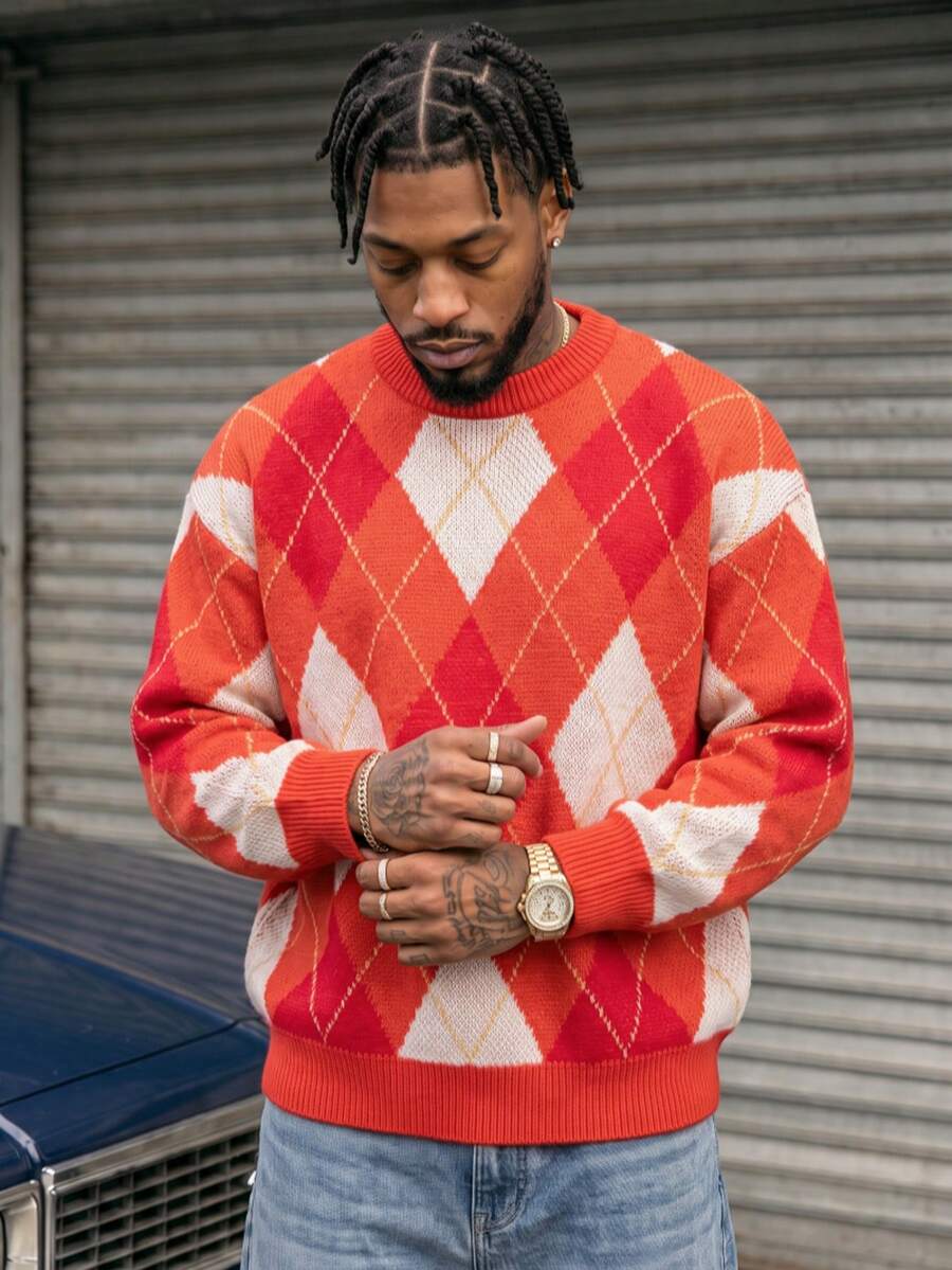 BLACKTOEXIT Men's Crew Neck Long Sleeve Knit Sweater, Korean Style Lazy Casual Pullover, Autumn/Winter - Red - View 1