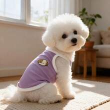 Kamisol Rajut Bergaris Bordir Kepala Anak Anjing yang Menggemaskan untuk Hewan Peliharaan, Atasan Anjing Kucing Tanpa Lengan yang Bernapas untuk Musim Panas - Purple - View 7