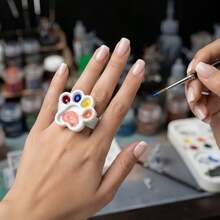 1 Set Mini Cat Paw Palette (1 Cat Paw Palette And 2 Different Size Rings) - Creative Painting Palette, Perfect For Model Painting Enthusiasts And Artists, Convenient For Indoor And Outdoor Use - A - View 1