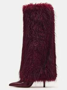 Niche Design Thin Heel Knight Boots New Matte Leather Straight Leg Knee-High Boots Women - Burgundy - View 5