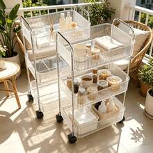 3-Tier Multifunctional Floor Storage Rack, Suitable For Bedroom, Kitchen, Halloween, Housewarming Gift, Sturdy And Elegant, Equipped With Universal Wheels For Easy Movement To Desired Location - View 4