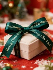 45m Long 1cm Wide Christmas Ribbon, Merry Christmas Ribbon, Packaging Ribbon, Decorative Satin Ribbon, Baking & Gift Wrapping, Gold Foil, Christmas Decoration, Winter Room Decor, Christmas Decor - Christmas Ribbon - View 7