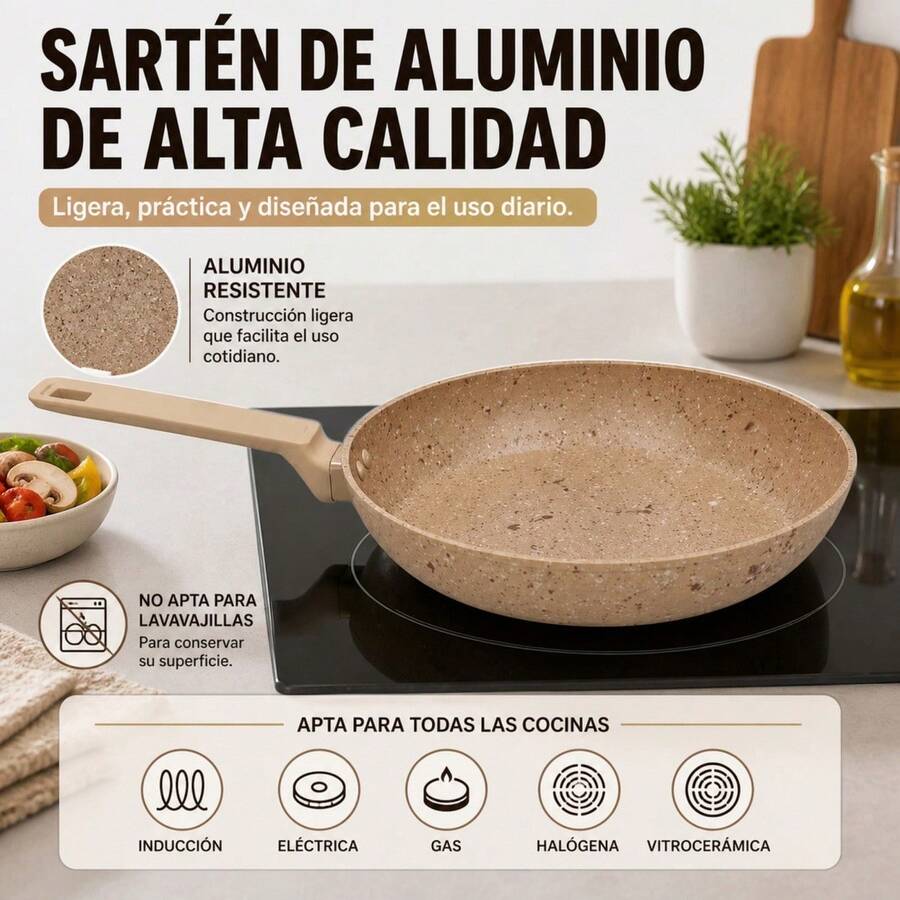 28cm Aluminium Frying Pan With Beige Granite Coating, Induction And Gas Compatible, Ergonomic Handle For Daily Cooking - View 1
