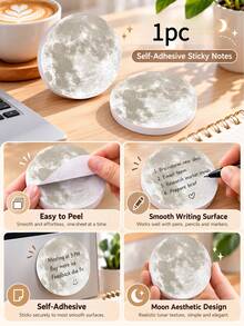 1pc Multicolor Moon Pattern Round Self-Adhesive Sticky Notes, Creative Memo Pads For Office And Study, Suitable For Journaling And Daily Reminders, Ideal Gift For Back To School, Birthday And Christmas - one-size - View 5