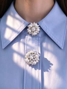 1pc/2pcs Elegant Heart Geometric Button Cover, Shirt Button Cover Clip-On Button Cover Fashion Crystal Cufflink Cover - White - View 1