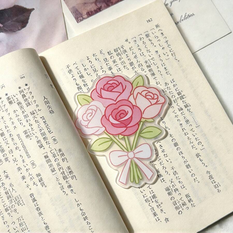 1pc Bouquet Bookmark, Acrylic Bouquet Highly Attractive Translucent Reading Accessory, Suitable For Reading Enthusiasts, Halloween, Christmas - A - View 1