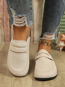 Sandal Selop Setengah Tertutup untuk Wanita, Sepatu Selop Nyaman dan Mudah Dipakai, Warna Polos Minimalis - Krem - View 4