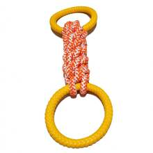 Durable Dog Rope Toy, Interactive Tug-Of-War Toy With 2 Rubber Rings, Thick Braided Cotton Rope Suitable For Small, Medium And Large Dogs, Outdoor Yard And Backyard Play, Dental Cleaning Chew Rope, Puppy Training And Boredom Relief Pet Supplies - Yellow - View 10