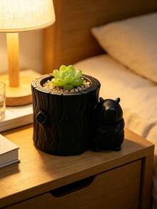 Healing Capybara Tree Stump Planter, Realistic Tree Stump Texture Paired With Adorable Capybara, Black And White Minimalist Design. Suitable For Planting Succulents And Small Flowers, Perfect For Indoor Tabletop Display To Easily Create A Cute Natural Landscape. - Multicolor - View 15