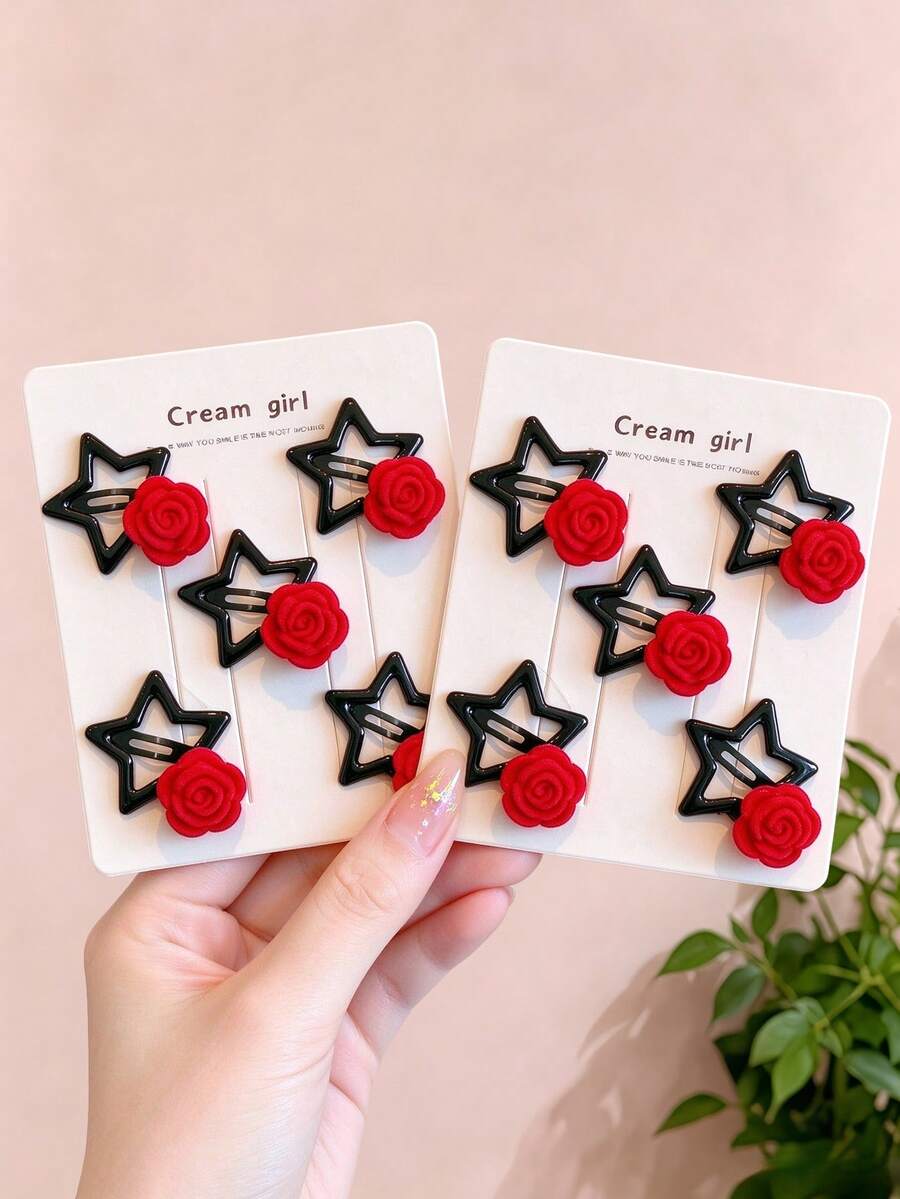 5/10/20pcs/Set Velvet Red Rose Star Hair Clips, Y2K Sweet & Cool Hair ...