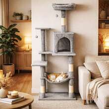 146cm Multi-Level Cat Tree With Condo, Hammock, 3 Perches, Sisal Scratching Posts And Hanging Toys, Grey Indoor Cat Activity Tower - Light Grey - View 6