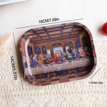 Cabin puff 1pc The Last Supper Cat Version Oil Painting Pattern Rolling Tray, Excellent Rolling Tool, Ideal Holiday Gift - Print - View 6