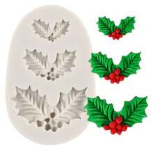 Christmas Bells & Holly Leaf Silicone Mold, Fondant Chocolate Candy Baking Mold For Christmas Cake Decor, Cupcake Topper, Lollipop & Sugar Craft, Polymer Clay DIY Mold, Non-Stick Reusable - Light Grey - View 6