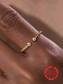 925 Sterling Silver Geometric Twisted Open Ring For Women, Minimalist Classic Fashion Vintage Luxury Delicate Elegant - Gold - View 1