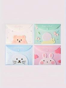 6 Random Color File Bags, Cute Cartoon Snap Button PVC Folders, Pencil Cases, Office Document Holders, Student Stationery Pouches - Multicolor - View 4