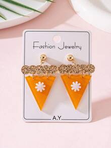 1 Pair Thanksgiving Shiny Pumpkin Pie Patchwork Design Women's Fashion Earrings, Perfect Gift For Holiday Parties - Multicolor - View 3