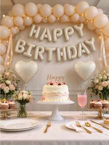 Cream Color "Happy Birthday" Balloon Banner, 16 Inch Foil Letter Banner, Reusable Cream Color Birthday Balloons, Neutral, Birthday Decoration, Birthday Party Supplies - Multi-color - View 6