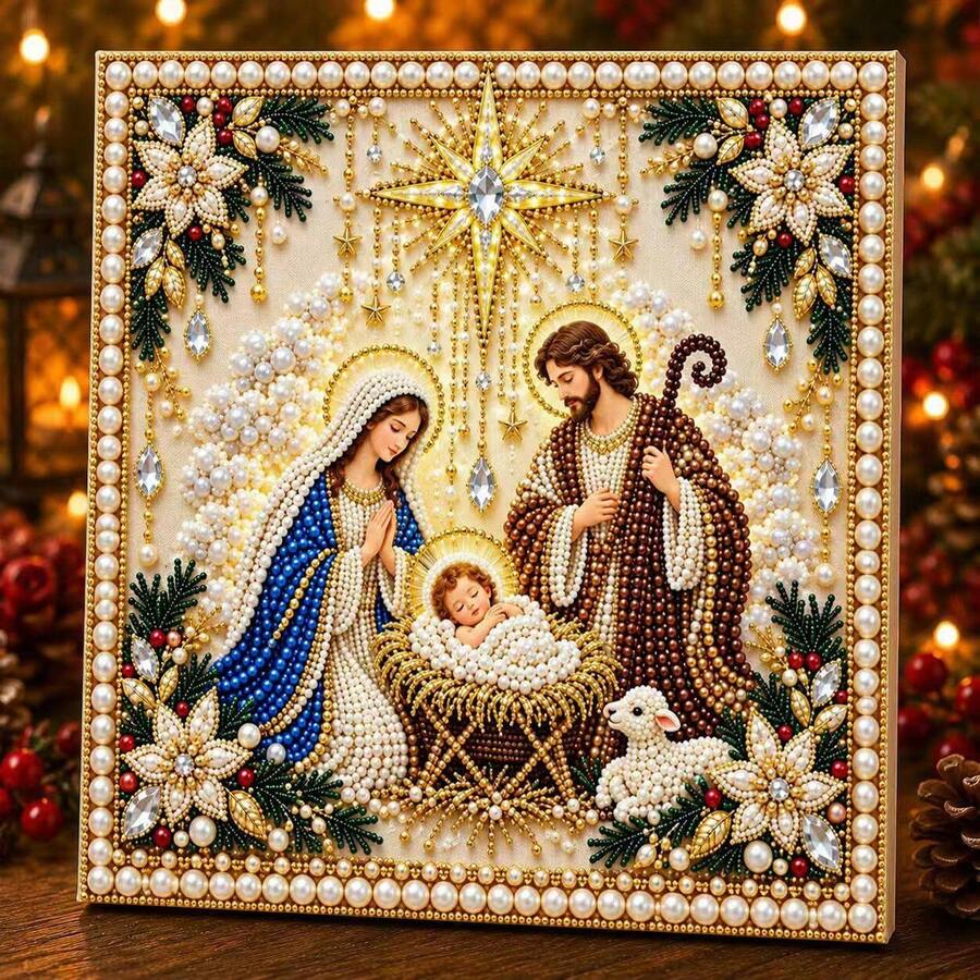 DIY Christmas Pearl Diamond Painting Art Kit With Frame, DIY Pearl Art Set, 5D Special Shape Diamond Painting For Adults, Wall Decor, Handmade Home Decoration Gift - Sets - View 1