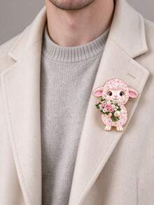2D Flat Valentine's Day Bouquet Pink Lamb Brooch, Gentle Cartoon Animal Pin, Sweater Bag Atmosphere Decorative Accessory Gift - A - View 7