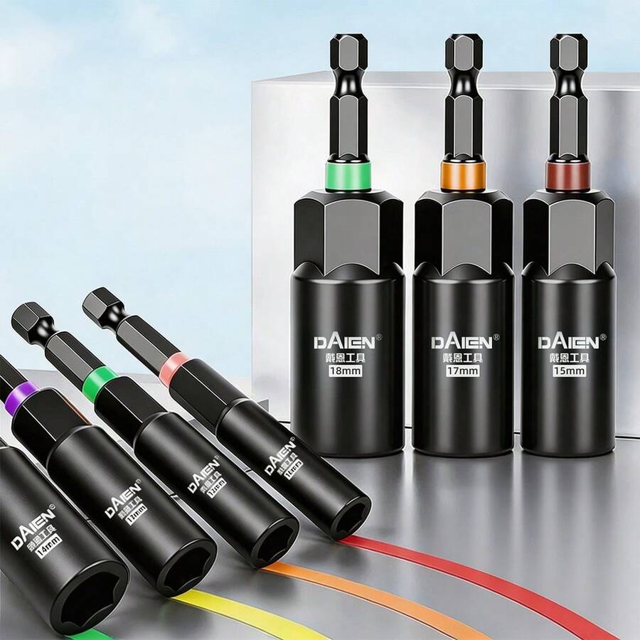 DAIEN Metric Deep Socket Bit Set, Forged Alloy Steel Black With Color Ring, Universal Hex Shank, For Hand Drill, Pneumatic Screwdriver, Furniture, Electrical And Mechanical Repair And Disassembly