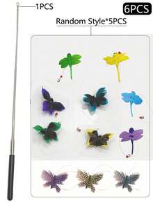 3/5PCSRetractable Cat Teaser Wand, Multicolor Butterfly & Dragonfly Replacement Refills, Interactive Cat Toy For Indoor Kittens And Adult Cats, Relieve Boredom, Ideal Pet Gift For Birthday, Holiday - A - View 10
