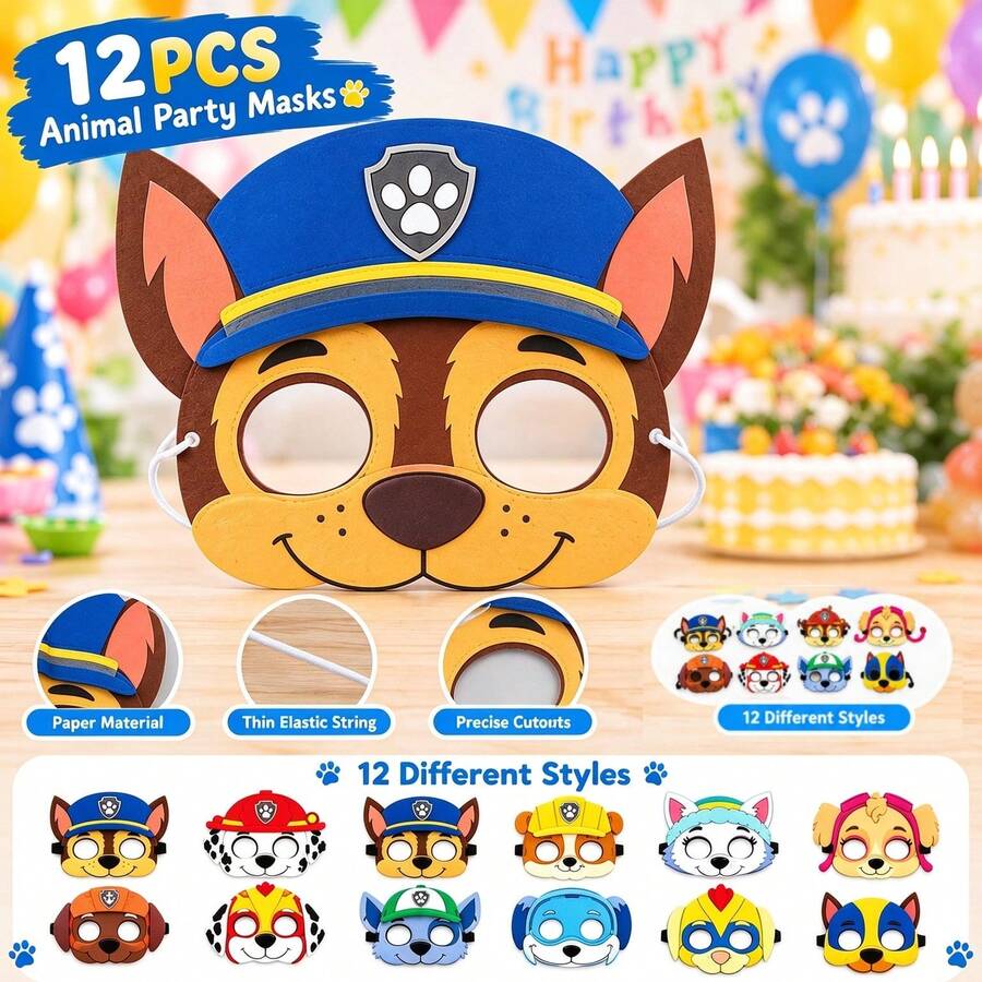 Paw Patrol 1套卡通汪汪隊派對拍照道具紙眼鏡,狗狗巡邏隊主題生日眼鏡裝飾,適合小禮物與生日禮物 - A - 查看 1
