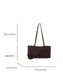 Minimalist Women's Tote Bag, Commuter Versatile Large Capacity Shoulder Bag With Small Pouch - Coffee Brown - View 5