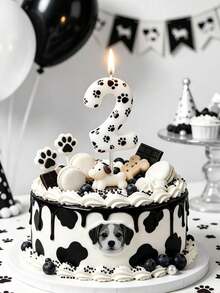 1pc Cat Paw Shaped Number 0-9 Pet Themed Birthday Party Cake Candles Decoration,Christmas - Multicolor - View 4