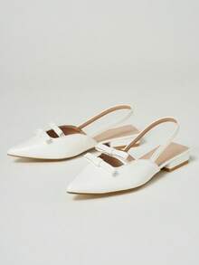 Women's Pointed Toe Double Bow Back Strap Flat Sandals, Fashion Hollow Out Outdoor - White - View 4