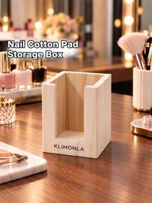 klimonla 1pc Wooden Nail Wipe Dispenser, Cotton Pad Holder For Manicure Salon, Desktop Cotton Pads Storage Organizer, Large Capacity Easy Access Nail Art Tool Container - Multicolor - View 5