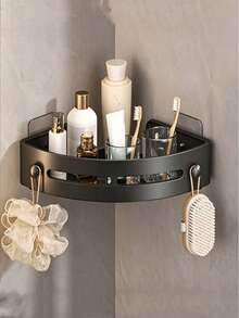 2/1pc Rust-Proof Plastic Corner Shower Caddy, Wall-Mounted Bathroom Storage Rack, Curved Design, Suitable For Shampoo, Cosmetics And Toiletries, Space-Saving For Small Bathrooms, First Choice For Bathroom Organization, Shower Caddy - Multicolor - View 6