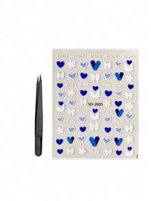 1pc Winter New Blue & White Heart Flower Bow Face Sticker, Suitable For Face Decoration And Makeup, Create Japanese Y2K Style Look, Self-Adhesive For Easy Use - Multicolor - View 6