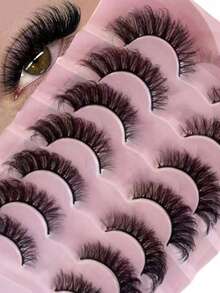 7 Pairs/Pack DD Curl Russian False Eyelashes, Thick, Curled And Fluffy, Creating A Cat-Eye Makeup Effect, Slender 8D Thick False Eyelashes, Enhancing Eye Contours, Extending And Thickening The Outer Corners Of The Eyes, Creating Exquisite Makeup - Black - View 7