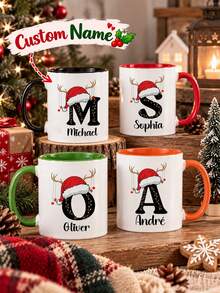 Personalized Initial And Name Christmas Mug, Customized Holiday Cup, Can Be Engraved With Your Name And Text, Creative Christmas Gift, Suitable For Family, Couples And Friends Personalized Water Cup And Coffee Cup, Home, Office And Party Use, Gift Choice - Multicolor - View 8
