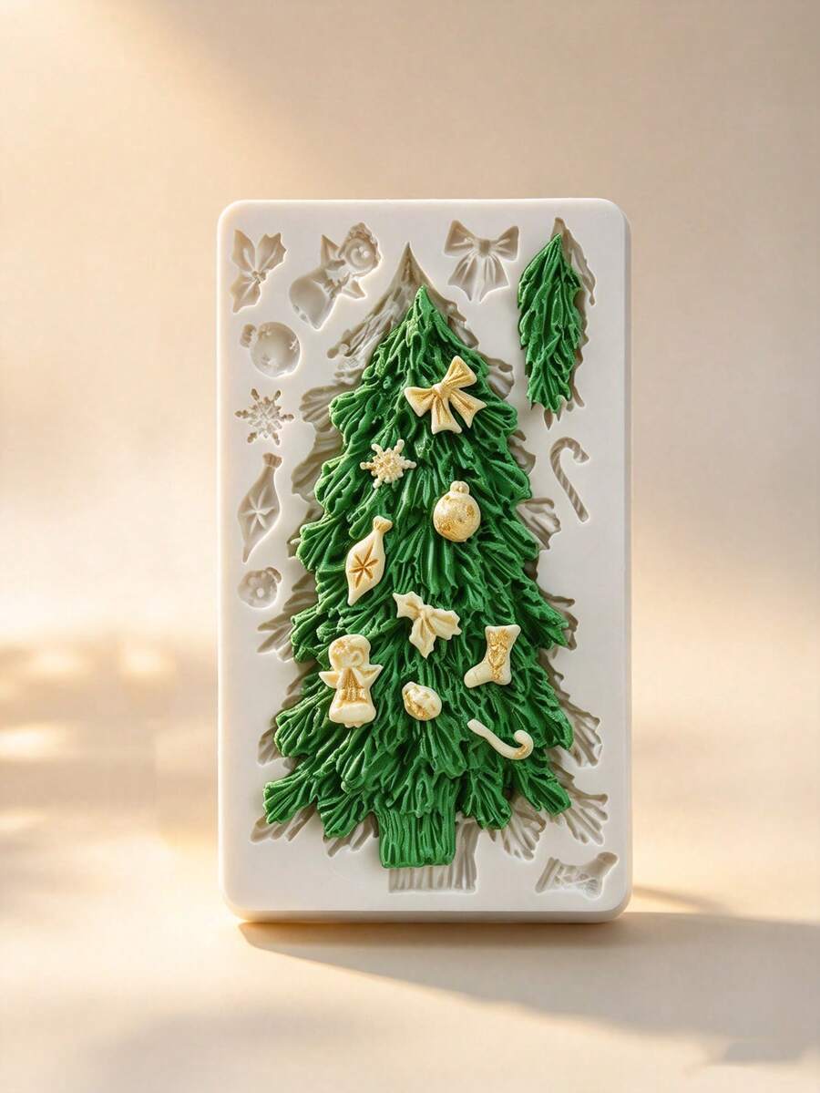 Christmas Tree Silicone Mold Large, Fondant Chocolate Candy Cake Decorating Mold, Cupcake Topper Sugar Craft Ice Cube Mold For Resin Candle Soap Plaster Polymer Clay DIY, Non-Stick Easy Clean Reusable Kitchen Baking Supplies