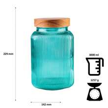 Superbutelki 4-Piece Ribbed Glass Food Storage Jar Set With Wooden Lids, 0.5L + 1L + 2L + 3L, Turquoise Airtight Kitchen Canisters For Coffee, Sugar, Flour, Pasta, Tea & Dry Food, Reusable Decorative Pantry Containers - View 9