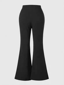 Women's Solid Color Casual Versatile Daily Wear Flare Leg Pants - Black - View 4