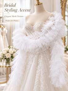 Wedding Veil Shawl, Vintage Pleated Mesh Fluffy Cloud Canopy Style, Suitable For Wedding Dress, Bridal Photography, Outdoor Decoration, Hand-Sewn DIY Fabric, Soft Texture With Great Drape, Perfect For Wedding, Party Dress And Photo Background Decoration - New Model - View 5